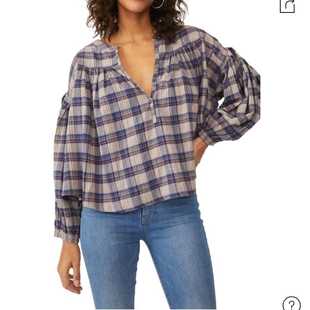 Free People Jessi Plaid Top In Grey Combo